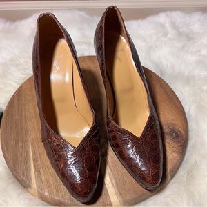Ralph Lauren Leather Brown High Heel Pumps Size 8 AA (Narrow)
